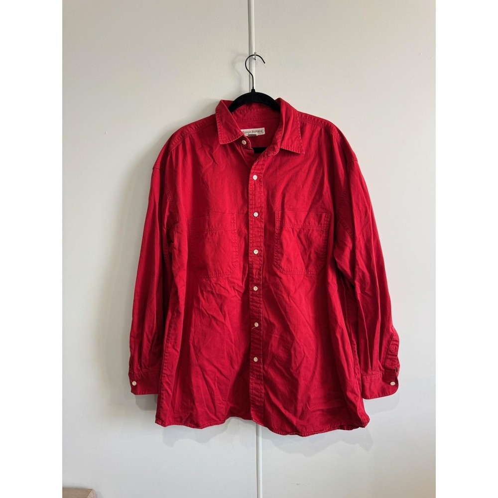 Vintage Banana Republic Shirt Mens XL Red Solid Cotton Button Front Long Sleeve